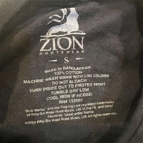 Zion Rootswear Men's Bob Marley Graphic T-Shirt Black Size S - Picture 2 of 3